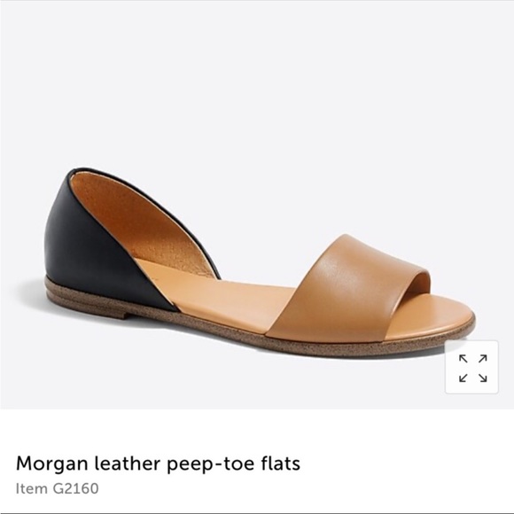 J. Crew Morgan Leather Peep-toe Flats Nude and Black Size 6.5